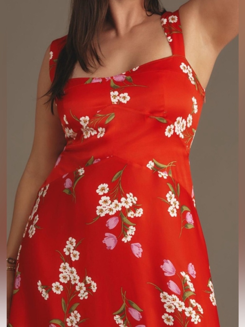 Anthropologie Maeve The Jocelyn Sleeveless Slip Midi Dress Sz XL Red Floral - Picture 2 of 11